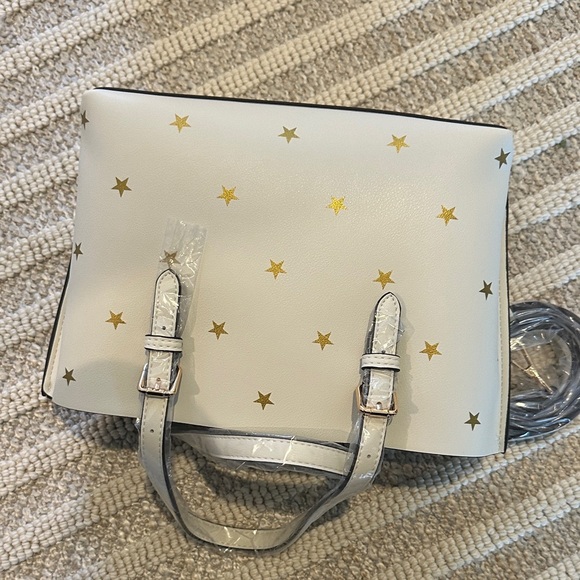 Gold Star Patterned White Handbag - Picture 4 of 5
